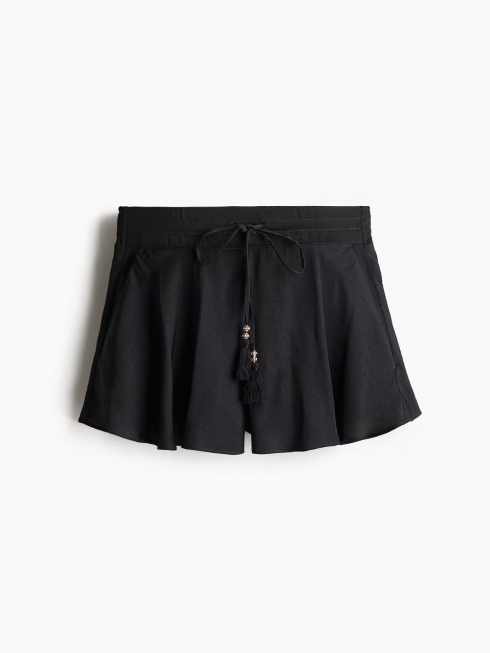 H&M Divided Women's Black Tassel Tie Waist Shorts Boho Casual